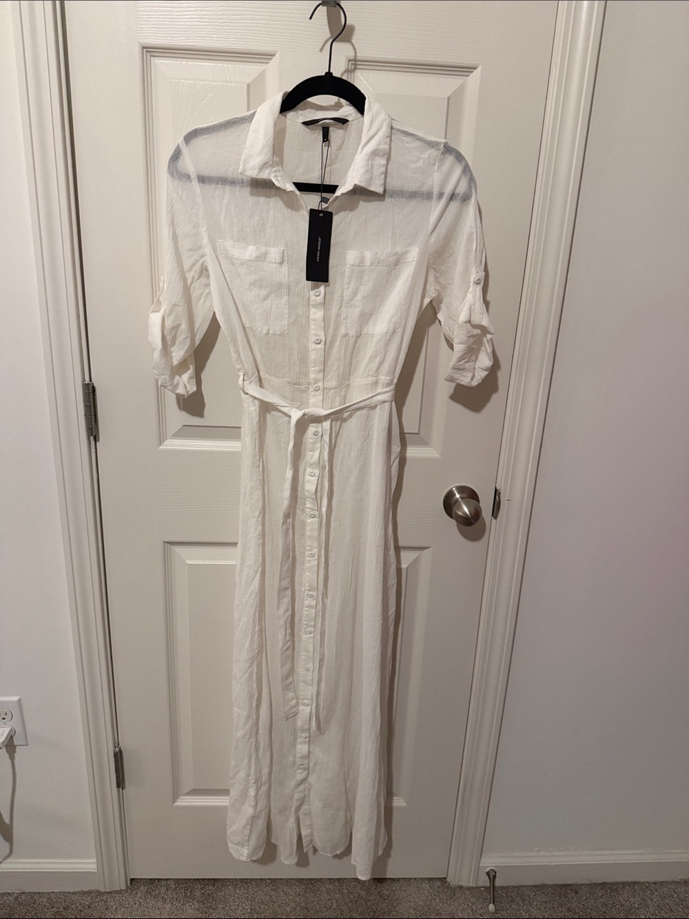 Vero Moda White Button-Down Maxi Shirt Dress with Self Tie